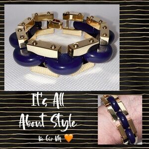 🔥🔥Tory Burch Authentic Polished Gold Chain Bracelet With Blue Enamel Inlays